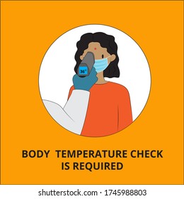 Check body temperature before entering public area to fight against coronavirus in flat style vector illustration