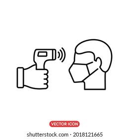 Check Body Temperature Icon In Thin Line Style, Contactless Infrared Thermometer Detection Virus Covid-19 Outbreak, Vector Illustration