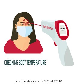 check the body temperature with an infrared thermometer. protection from the corona virus.