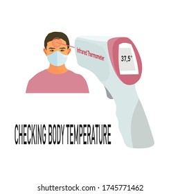 compruebe la temperatura corporal con un termómetro infrarrojo. protección frente al virus de la corona.