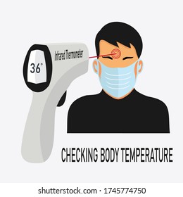 check the body temperature with an infrared thermometer. protection from the corona virus.