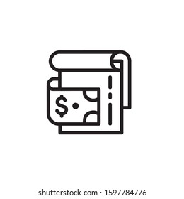 Check book thin line icon. Contract, invoice, financial document isolated outline sign. Finance, payment, banking concept. Vector illustration symbol element for web design