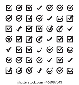 Check Box Black Icons Of Vote Mark Web Sign Choice Yes Symbol And Correct Design Right Agreement Voting Form Button Question Choose Success Graphic Vector Illustration.