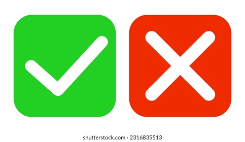 Marque la casilla de verificación y marque el conjunto de iconos. Señal de éxito y fracaso. Vector.