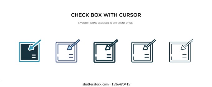 check box with cursor icon in different style vector illustration. two colored and black check box with cursor vector icons designed in filled, outline, line and stroke style can be used for web,