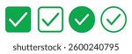 Check box icon with correct, accept checkmark icons tick box checked. Check mark icon symbols vector. Green Check mark icon vector set. Green tick check mark icon vector. 
