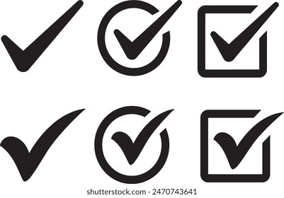 Check box icon with correct, accept checkmark icons tick box checked. Approve symbol.