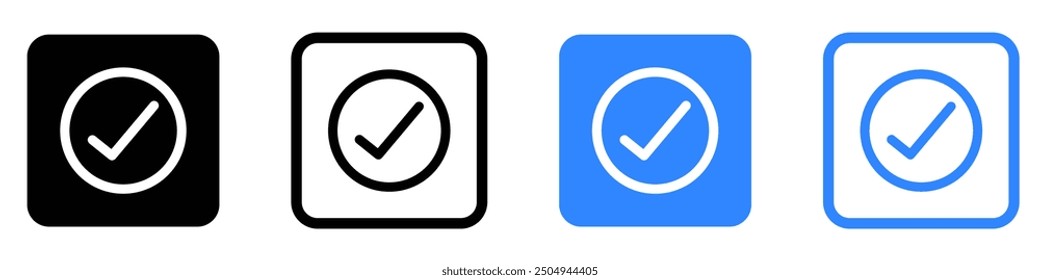 icono de casilla de verificación con correcto, aceptar iconos de marca de verificación Negro y azul casilla de verificación.