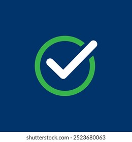 check box icon with correct, accept check mark icon white tick green circle on blue background