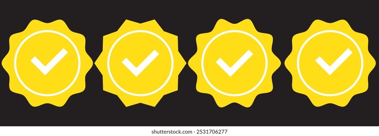 Check box icon with correct, accept checkmark icons tick box checked. Red color verification badge icon isolated on white background.