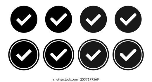 Check box icon with correct, accept checkmark icons tick box checked, check list square frame checkbox symbol approved sign. Vector illustration.