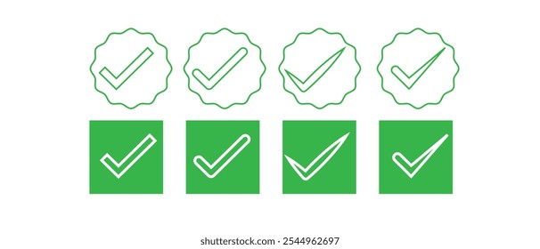 check box icon with correct, accept checkmark icons green tick box, check list circle frame - checkbox symbol sign.  333