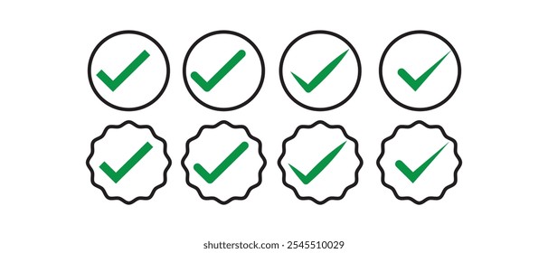 check box icon with correct, accept checkmark icons green tick box, check list circle frame - checkbox symbol sign. 333