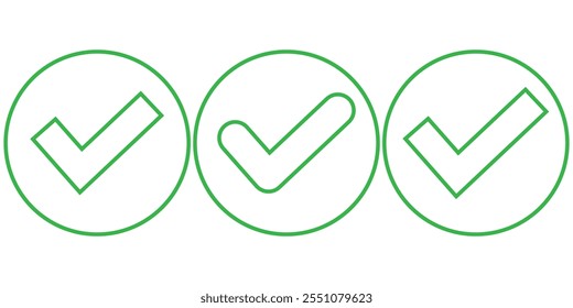 Marque la casilla de verificación con el ícono correcto, acepte los íconos de marca de verificación Marque la casilla verde, marque la lista de verificación Marco circular - signo de símbolo de Casilla de verificación