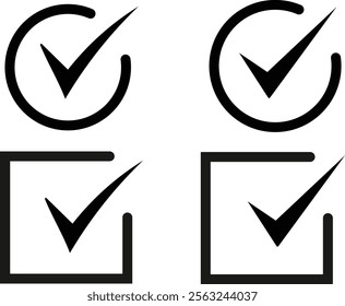 Check box icon with correct, accept checkmark icons tick box checked. Check mark icon symbols vector
