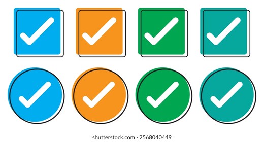 check box icon with correct, accept checkmark icons green tick box, check list circle frame - checkbox symbol sign. check mark box square frame