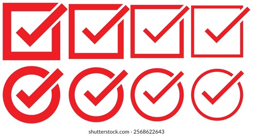 Check box icon with correct, accept checkmark icons tick box checked. Approve symbol. Check mark icon button set. Check box icon with right and wrong buttons. Design eps 10. 