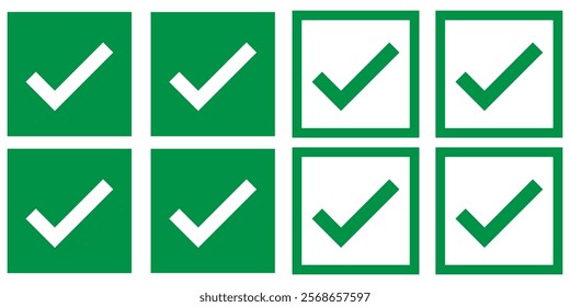 check box icon with correct, accept checkmark icons green tick box, check list circle frame - checkbox symbol sign. check mark box square frame. checkmark vector, checkmark icon set, approved symbol. 