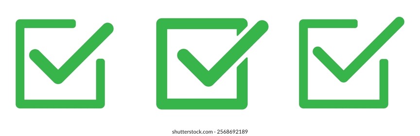 Check box icon with correct, accept checkmark icons tick box checked. Approve symbol. Green checkmark icon vector set. 