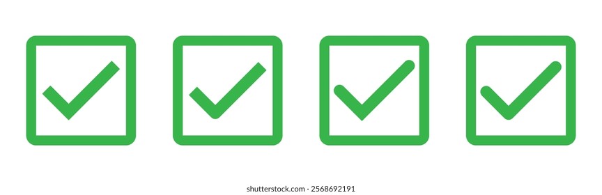 Check box icon with correct, accept checkmark icons tick box checked. Approve symbol. Green checkmark icon vector set. 