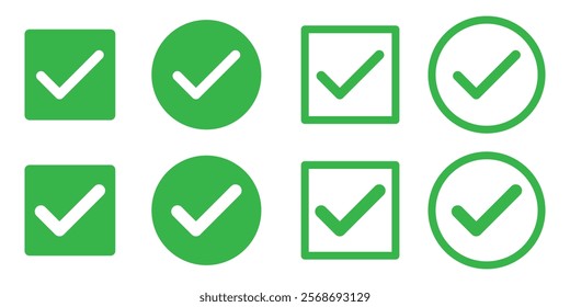 Check box icon with correct, accept checkmark icons tick box checked. Approve symbol. Check mark icon vector design. Green check mark icon. Green tick symbol. Vector check icon.