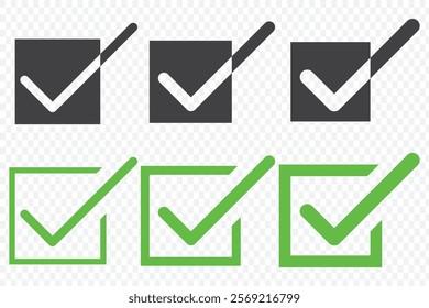Check box icon with correct, accept checkmark icons tick box checked. Approve symbol. eps 10.