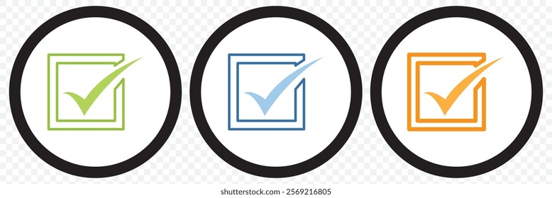 Check box icon with correct, accept checkmark icons tick box checked. Approve symbol. eps 10.