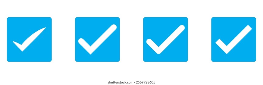 check box icon with correct, accept checkmark icons green tick box, check list circle frame - checkbox symbol sign. check mark box square frame. Blue tick mark icon vector set. blue checkmark icon set