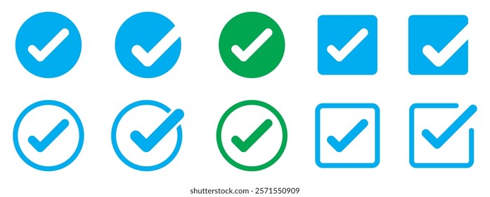 Check box icon with correct, accept checkmark icons tick box checked. Approve symbol.