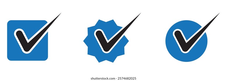 Check box icon with correct, accept checkmark icons tick box checked. Approve symbol design eps 10 