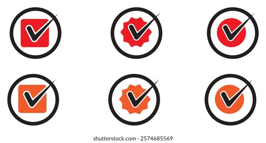 Check box icon with correct, accept checkmark icons tick box checked. Approve symbol design eps 10 