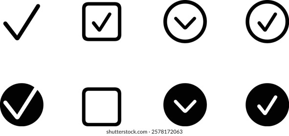 Check box icon with correct, accept checkmark icons tick box checked. Approve symbol.