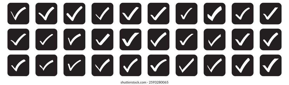 Check box icon with correct, accept checkmark icons tick box checked. Approve symbol. Set of tick or check icon. Correct vote choise isolated symbol. Vector Illustration. 