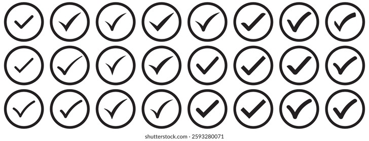 Check box icon with correct, accept checkmark icons tick box checked. Approve symbol. Set of tick or check icon. Correct vote choise isolated symbol. Vector Illustration. 
