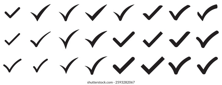 Check box icon with correct, accept checkmark icons tick box checked. Approve symbol. Set of tick or check icon. Correct vote choise isolated symbol. Big set ofcheck mark icon vector illustration. 