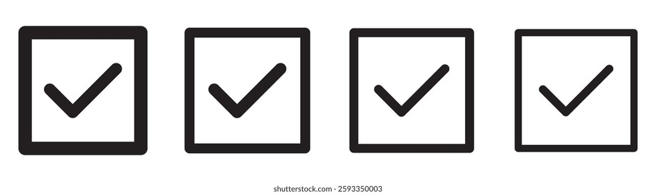 Check box icon with correct, accept checkmark icons tick box checked. Approve symbol. Check mark icon set, Check mark sign vector.  checkbox symbol sign. check mark box square frame.  verify icon.