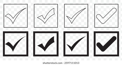 check box icon with correct, accept checkmark icons green tick box, check list circle frame - checkbox symbol sign. check mark box square frame. EPS 10.