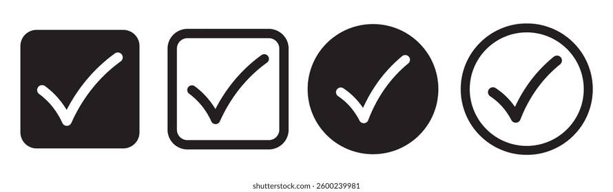 Check box icon with correct, accept checkmark icons tick box checked. Check mark icon symbols vector. Black Check mark icon vector set. Black tick check mark icon vector. 