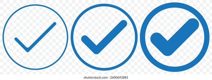 Check box icon with correct, accept checkmark icons green tick box, check list circle frame - checkbox symbol sign. check mark box square frame. blue checkmark icon set Blue tick mark icon vector set.