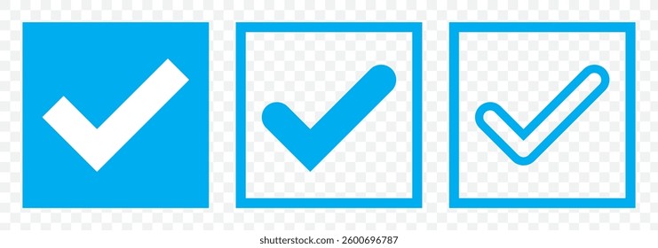 Check box icon with correct, accept checkmark icons green tick box, Check list circle frame - checkbox symbol sign.Blue tick icon vector symbol, checkmark isolated on Transparent background. EPS 10.
