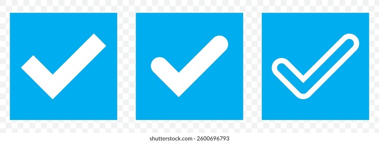 Check box icon with correct, accept checkmark icons green tick box, Check list circle frame - checkbox symbol sign.Blue tick icon vector symbol, checkmark isolated on Transparent background. EPS 10.