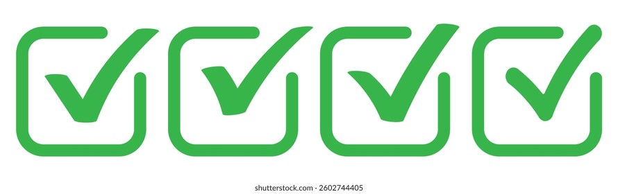 Check box icon with correct, accept checkmark icons tick box checked. Green Check mark icon vector set. Green tick check mark icon vector. Set of Green check mark isolated vector icons.