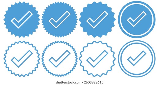 check box icon with correct, accept checkmark icons tick box, check list circle frame checkbox symbol sign. check mark box square and round frame. Blue tick mark icon set. blue checkmark icon set. 