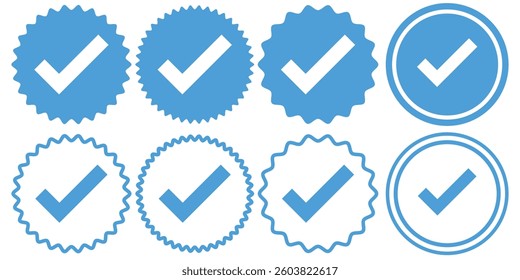 check box icon with correct, accept checkmark icons tick box, check list circle frame checkbox symbol sign. check mark box square and round frame. Blue tick mark icon set. blue checkmark icon set. 