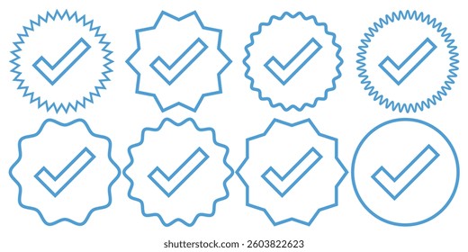 check box icon with correct, accept checkmark icons tick box, check list circle frame checkbox symbol sign. check mark box square and round frame. Blue tick mark icon set. blue checkmark icon set. 