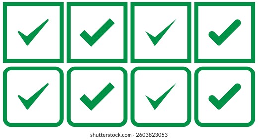 check box icon with correct, accept checkmark icons green tick box, check list circle frame - checkbox symbol sign. check mark box square and round frame, Tick mark icon set . green tick icon set. 