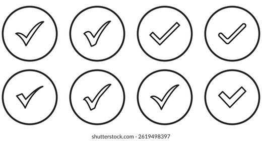 Check box icon with correct, accept checkmark icons tick box checked. Check mark icon symbols vector.