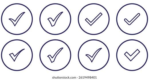 Check box icon with correct, accept checkmark icons tick box checked. Check mark icon symbols vector.