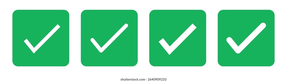 Check box icon with correct, accept checkmark icons tick box checked. Green Check mark icon vector set. Green tick check mark icon vector. Set of Green check mark isolated vector icons.