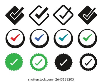 
Check box icon with correct, accept checkmark icons tick box checked. Green Check mark icon vector set. Green tick check mark icon vector. Set of Green check mark isolated vector icons.